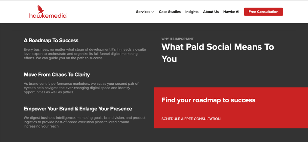 Hawke Media's list of Paid Social services. 
